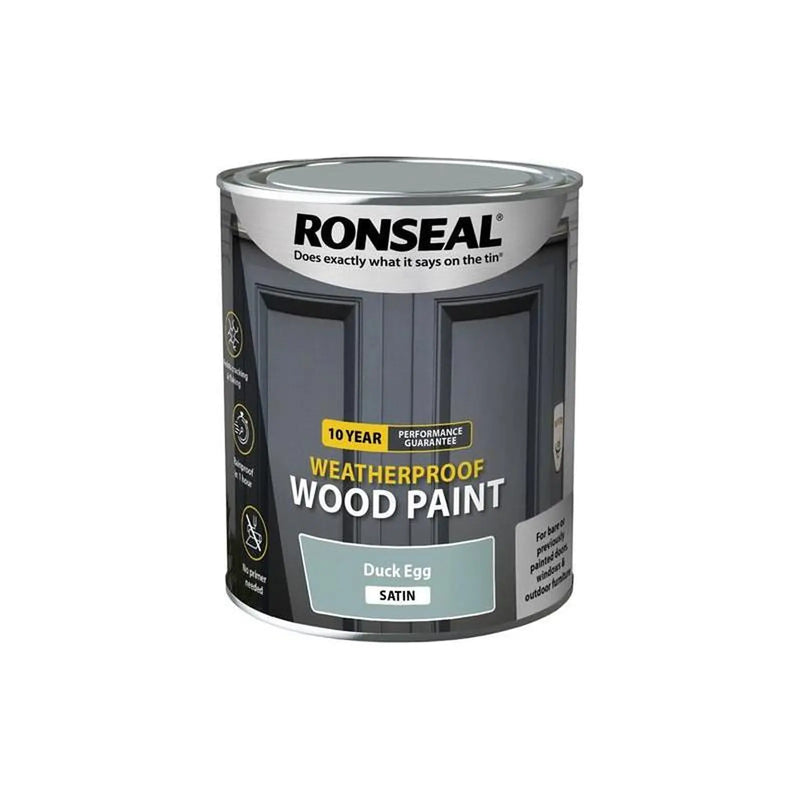 Ronseal 10 Year Weatherproof Wood Paint Duck Egg Blue Satin 750ml