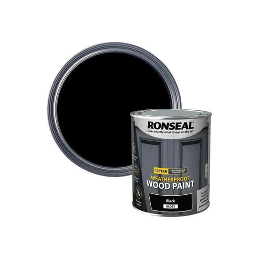 Ronseal 10 Year Weatherproof Wood Paint Black Gloss 750ml