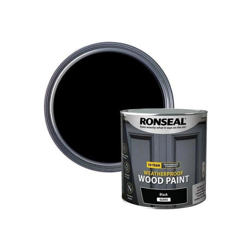 Ronseal 10 Year Weatherproof Wood Paint Black Gloss 2.5 litre