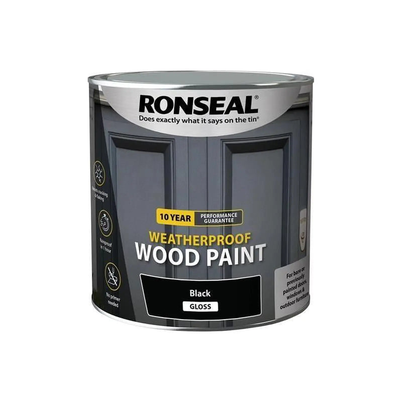 Ronseal 10 Year Weatherproof Wood Paint Black Gloss 2.5 litre