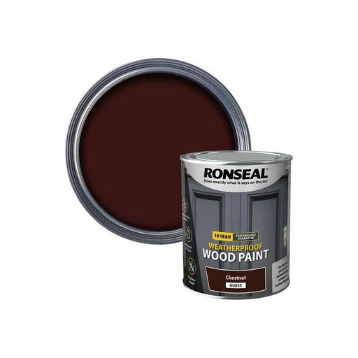 Ronseal 10 Year Weatherproof Wood Paint Chestnut Gloss 750ml