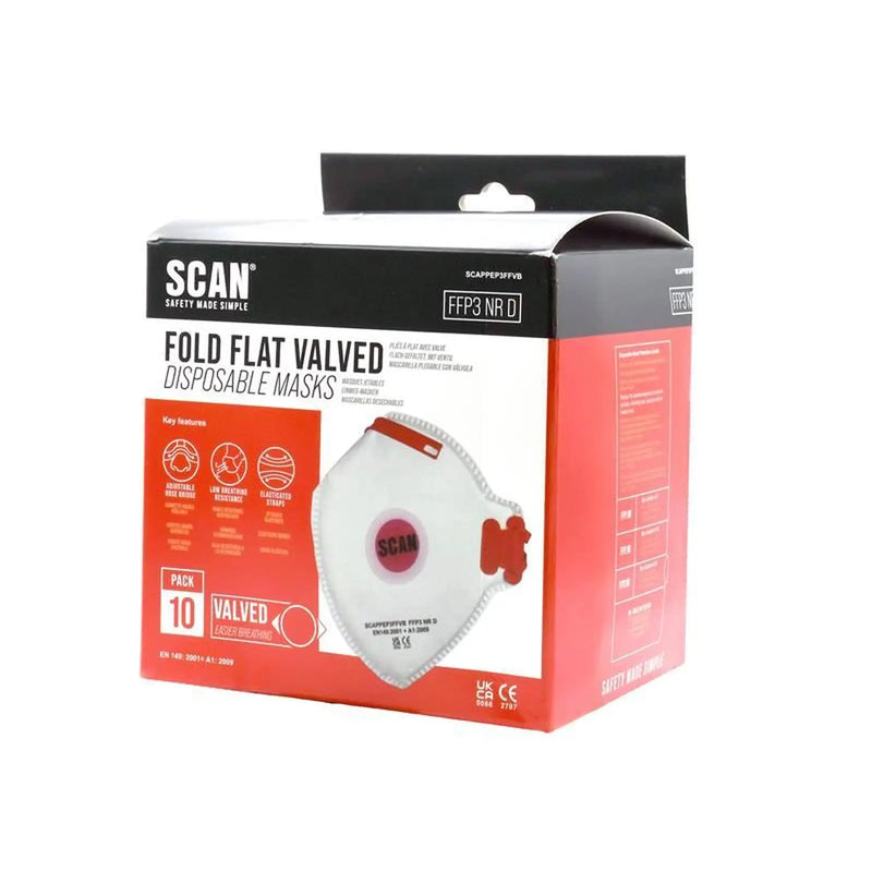 Scan Fold Flat Disposable Valved Disposable Mask FFP3 Protection (Pack 10)