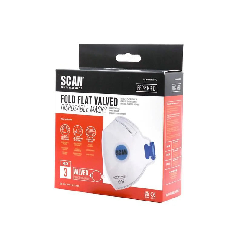 Scan Fold Flat Disposable Mask Valved FP2 Protection (Pack 3)
