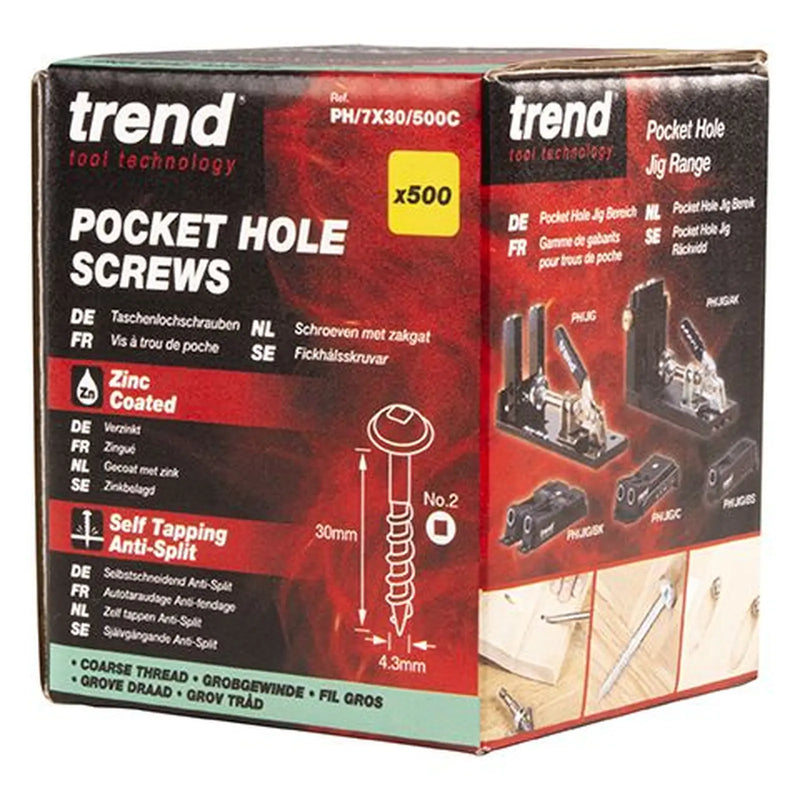 Trend PH/7X30/500C - Pocket Hole Screw Coarse Thread No.7x30mm