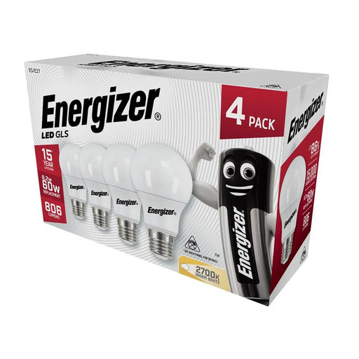 Energizer® LED ES (E27) Opal GLS Non-Dimmable Bulb, Warm White 806 lm 8.2W (Pack 4)