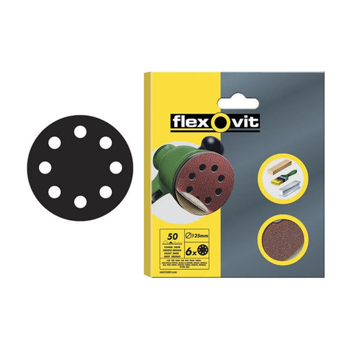 Flexovit Hook & Loop Sanding Disc 125mm Coarse 50G (Pack 6)