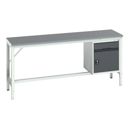 Bott Verso Bench with Cupboard + Drawer, Lino Top 2000 x 600mm