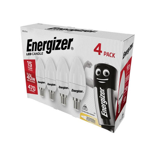 Energizer® LED SES (E14) Opal Candle Non-Dimmable Bulb, Warm White 470 lm 5.2W (Pack 4)