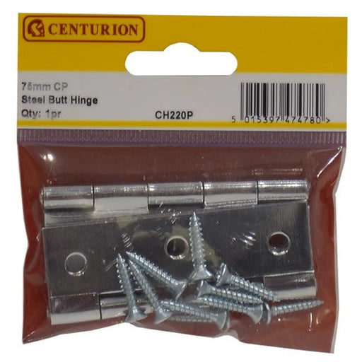 Centurion Steel Butt Hinges, Chromed, 75mm