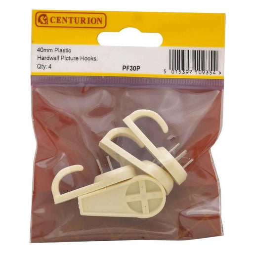 Centurion 40mm Plastic Hard Wall Picture Hooks 4PK