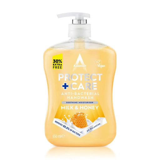 Astonish Protect + Care Anti Bacterial Handwash 650ml Milk & Honey
