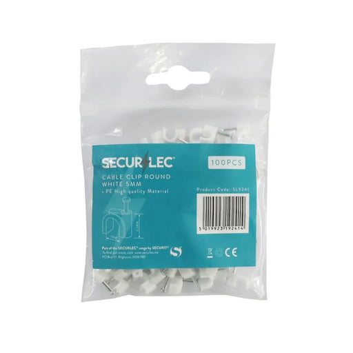 Securlec Round Cable Clips Pack of 100 5mm - White