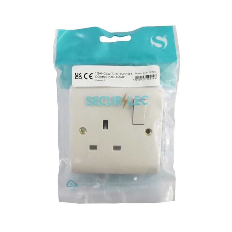 Securlec 1 Gang Switched Socket Double Pole Round Edge