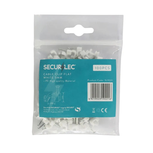 Securlec Cable Clip Flat White 5mm 100 Piece
