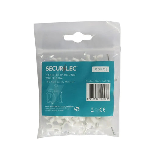 Securlec Cable Clips Round White 6mm 100 Piece