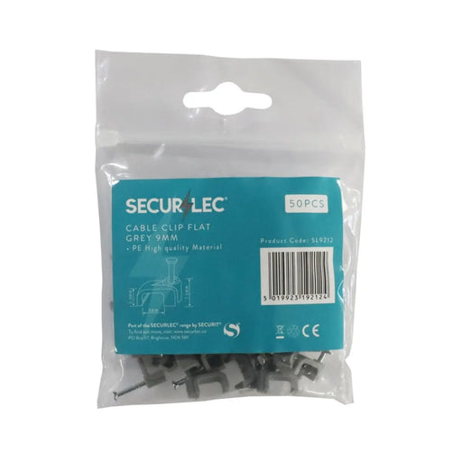 Securlec Cable Clip Flat Grey 9mm 50 Pieces