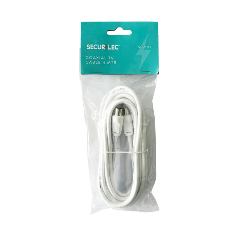 Securlec 4m TV Fly Lead Coax Plug to Coax Plug, White Skin Packed
