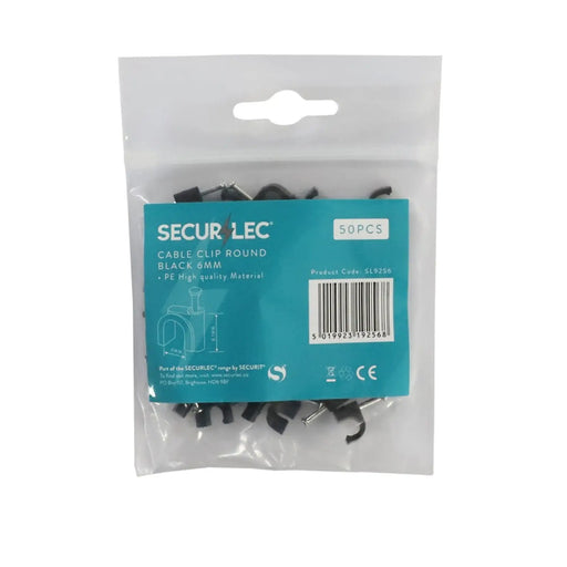 Securlec Cable Clip Round Black 6mm 50 Piece