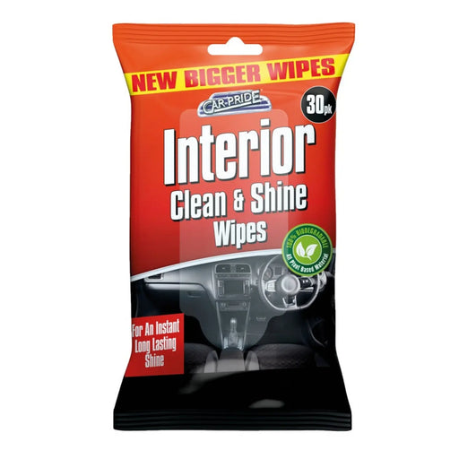 Car Pride Interior Biodegradable Clean & Shine Wipes Pack 30