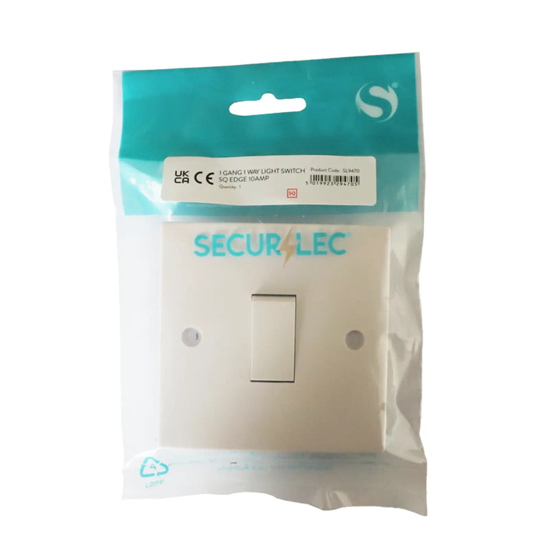 Securlec 1 Gang 1 Way Light Switch Square Edge