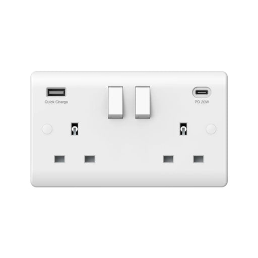 Securlec 2 Gang Switched Socket Double Pole With USB A + C Round Edge