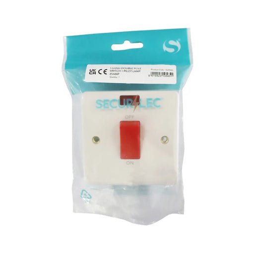 Securlec 1 Gang Double Pole Switch & Pilot Light Round Edge