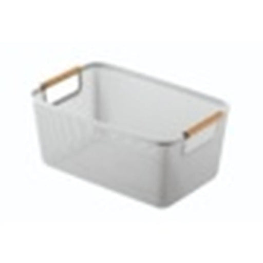 Blue Canyon Large Plastic Storage Basket With Wooden Handles Grey