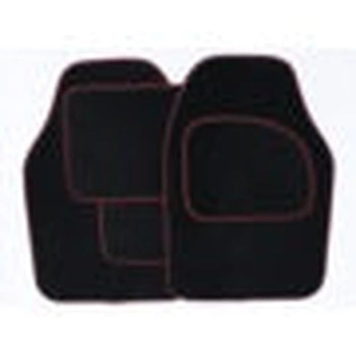 Streetwize Velour Carpet Mat Set with Coloured Binding - 4 Piece Black/Red