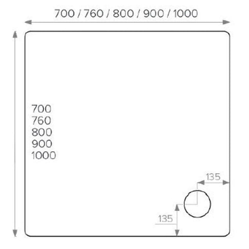 Pure Baths ALPHA 760MM X 760MM SHOWER TRAY