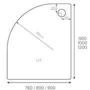 Pure Baths ALPHA LH 1000MM X 800MM QUADRANT SHOWER    TRAY 55