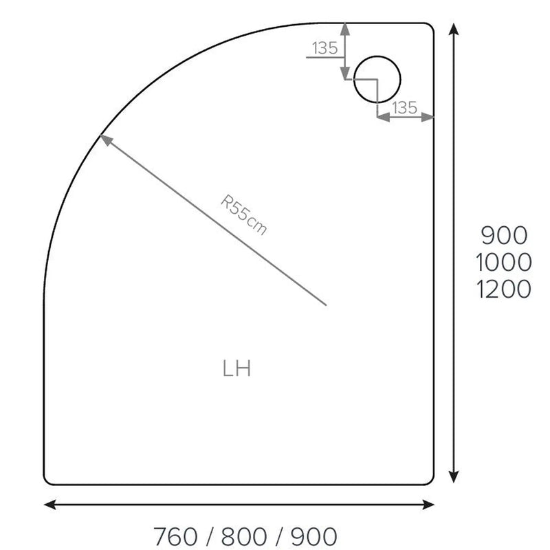 Pure Baths ALPHA LH 1200MM X 800MM QUADRANT SHOWER    TRAY 55