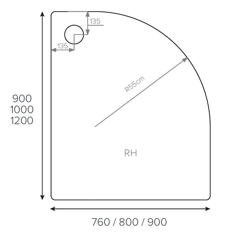 Pure Baths ALPHA RH 1200MM X 900MM QUADRANT SHOWER    TRAY 55