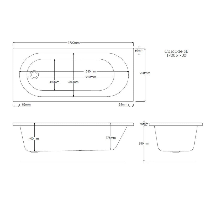 Pure Baths Excel 1700mm x 700mm Single Ended Bath
