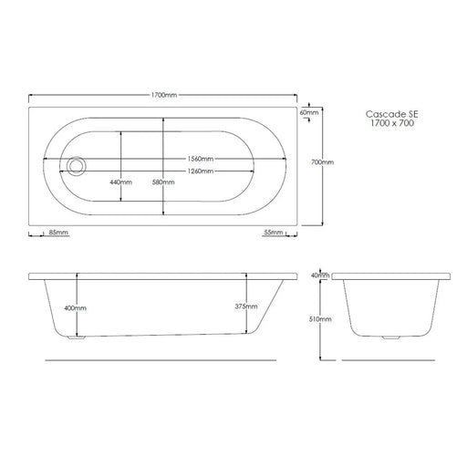 Pure Baths Excel 1700mm x 700mm Single Ended Bath