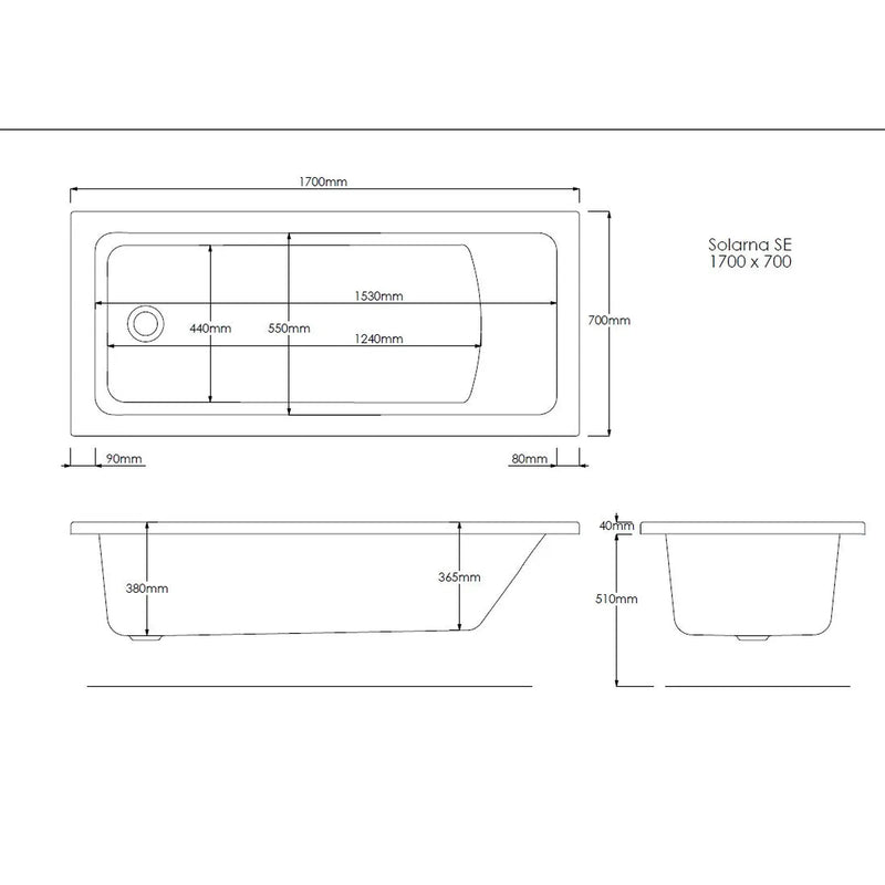Pure Baths Pinnacle 1700mm x 700mm Single Ended Bath