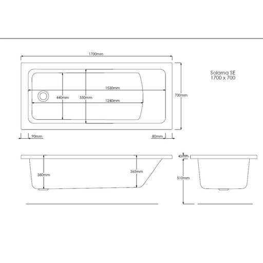 Pure Baths Pinnacle 1700mm x 700mm Single Ended Bath