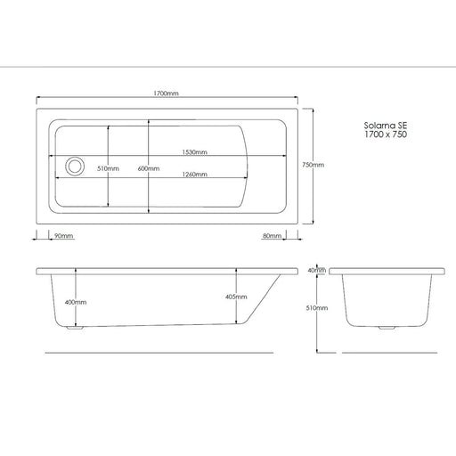 Pure Baths Pinnacle 1700mm x 750mm Single Ended Bath