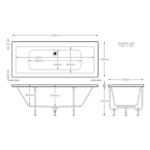 Pure Baths Reflect 1700mm x 750mm Double Ended Bath