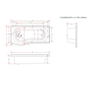 Pure Baths Sage 1700mm x 850mm Left Handed P Shaped Bath