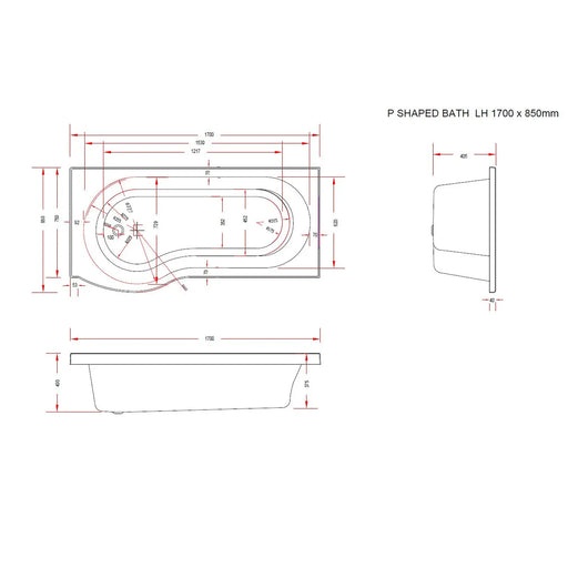 Pure Baths Sage 1700mm x 850mm Left Handed P Shaped Bath