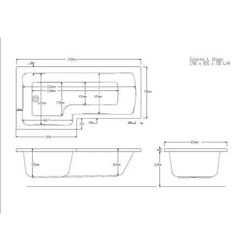 Pure Baths Tide 1700mm x 850mm Left Handed L Shaped Bath