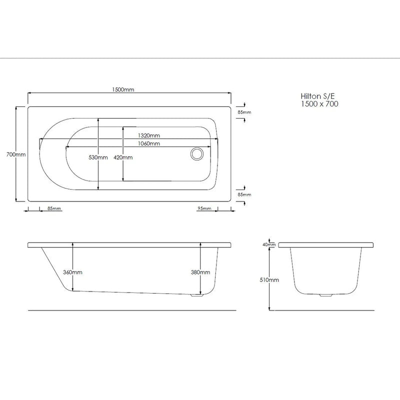 Pure Baths Nova Geode 1500mm x 700mm Single Ended Bath