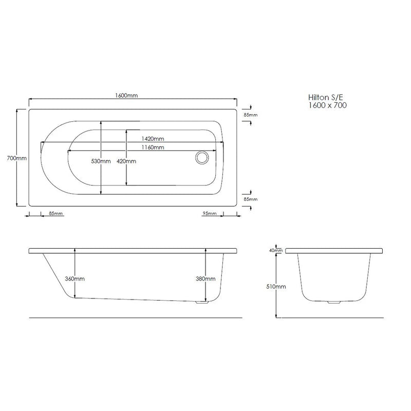 Pure Baths Nova Geode 1600mm x 700mm Single Ended Bath