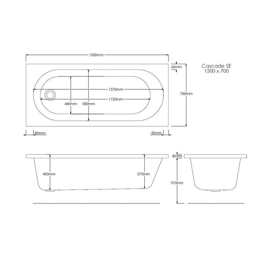 Pure Baths Excel Geode 1500mm x 700mm Single Ended Bath