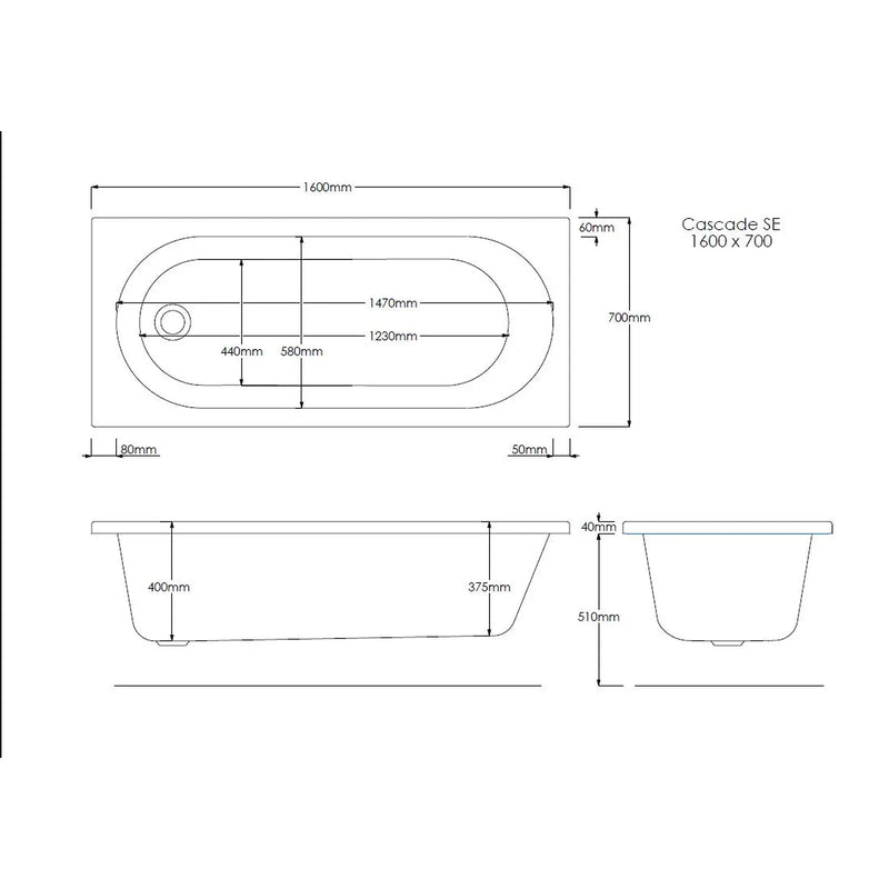 Pure Baths Excel Geode 1600mm x 700mm Single Ended Bath