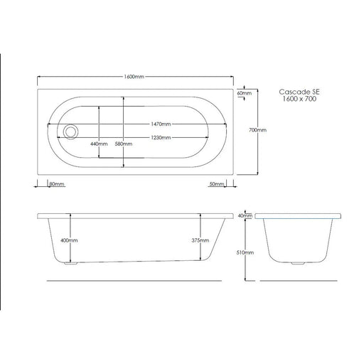 Pure Baths Excel Geode 1600mm x 700mm Single Ended Bath