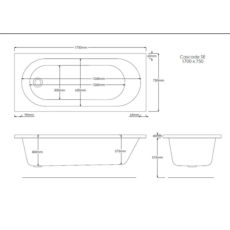 Pure Baths Excel Geode 1700mm x 750mm Single Ended Bath