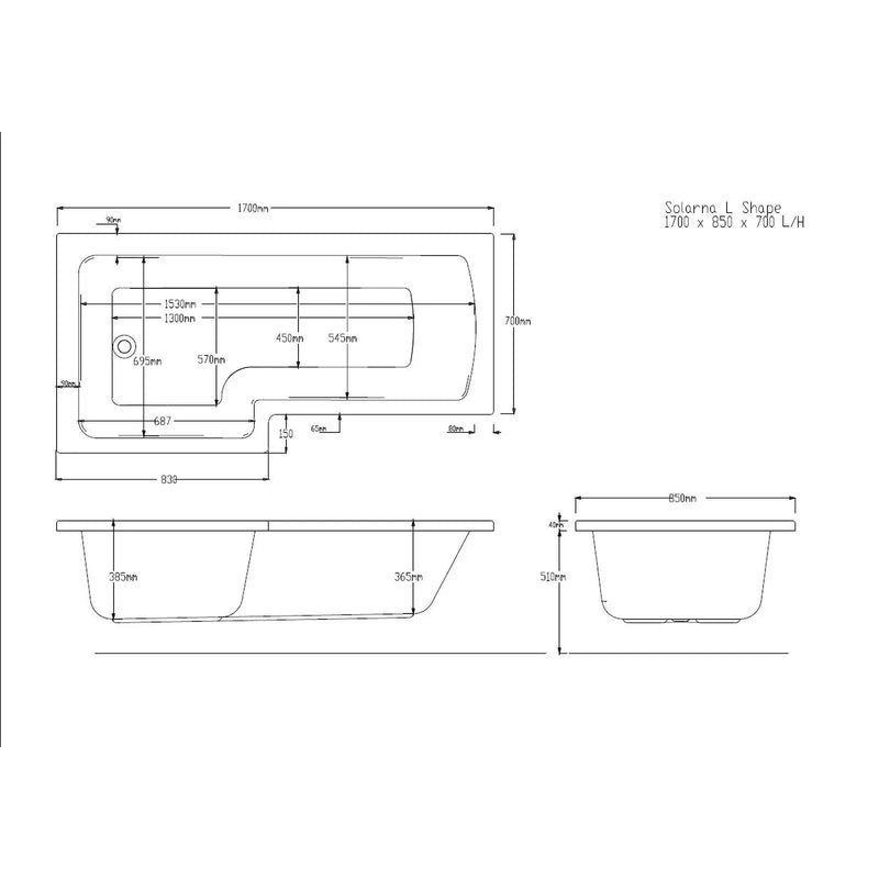 Pure Baths Tide Geode 1700mm x 850mm Left Handed L Shaped Bath