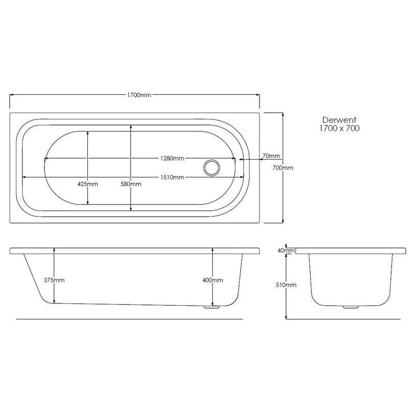 Pure Baths Saxon 1700mm x 700mm Gripped Bath