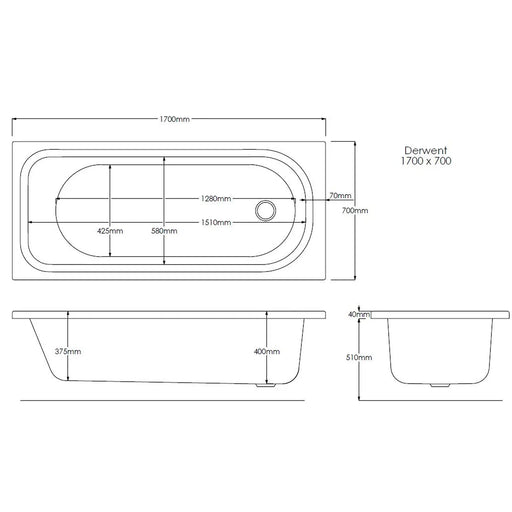 Pure Baths Saxon 1700mm x 700mm Gripped Bath